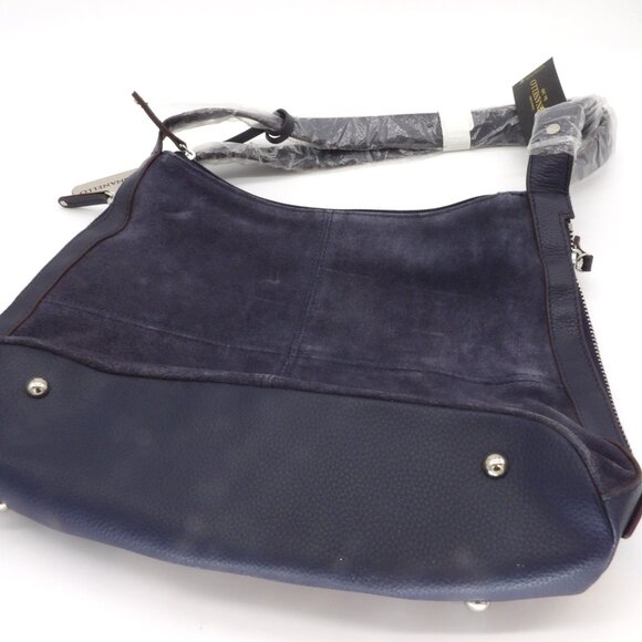 Tignanello Leather Blue Suede Handbag Satchel with Expanding Sides - Picture 2 of 7